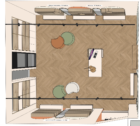 Boutique d’optique aménagée avec concept décoratif et projection 3D, réalisée par Marchand Décoration.