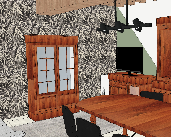 Réalisation de décoration intérieure avec aménagement, couleurs et matériaux sélectionnés par Marchand Décoration.