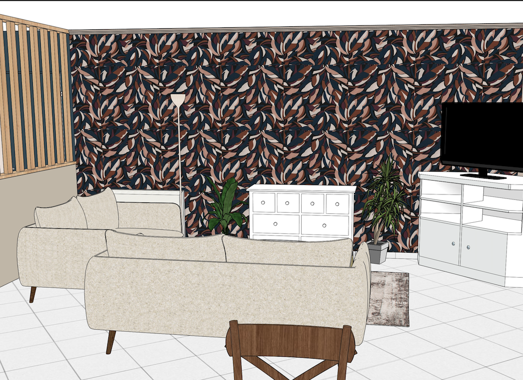 Réalisation de décoration intérieure avec aménagement, couleurs et matériaux sélectionnés par Marchand Décoration.